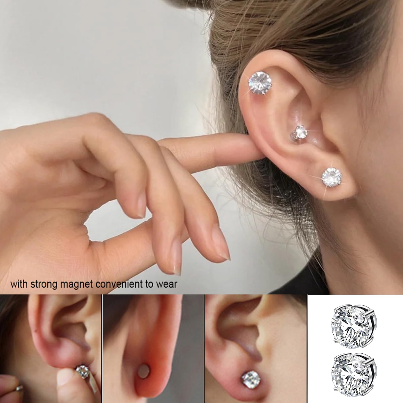DMNQ 5 Paia Orecchini Magnetici Donna e Uomo - Orecchini Finti Con Calamita 6 Mm