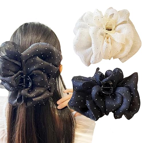 Miniatura 6 de 2 pinzas de lazo con diamantes de imitación, pinzas de burbujas de lazo de gasa con nube, garra grande para el cabello, pinzas florales grandes para