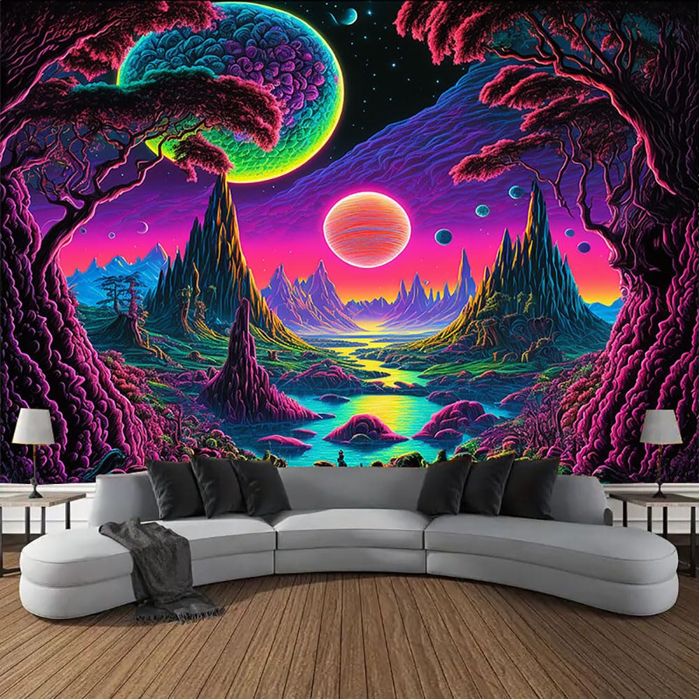 G-LIKE UV Reactive Trippy Neon Tapestries Glow Under UV Light Trippy Wall Haning Tapestry for Bedroom Party Beach Living Room โ image 1