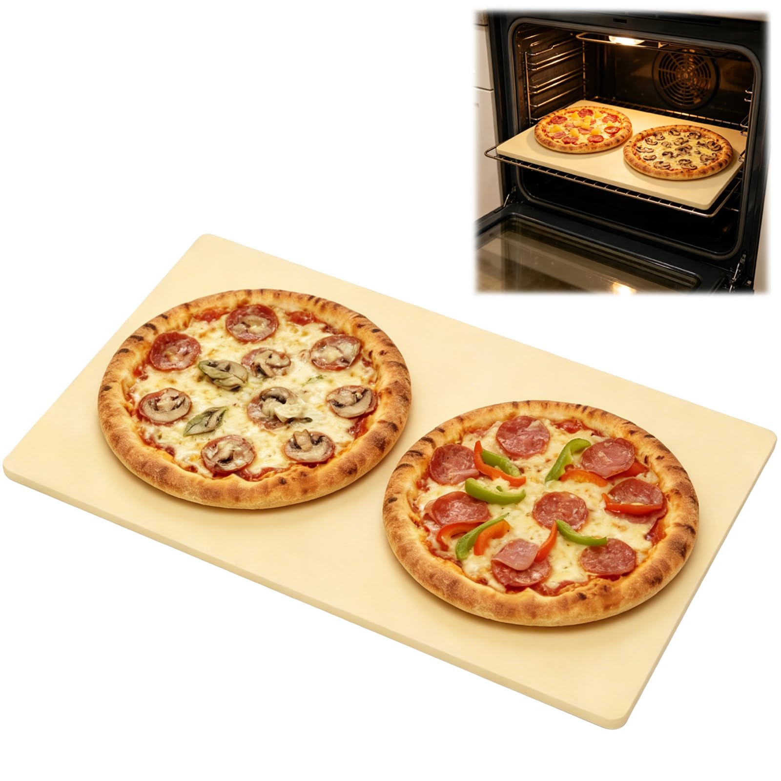 Extra großer Pizzastein, rechteckiger Pizzastein für Backofen, Grill, Grill, robuster Cordierit-Backstein für Pizza, Brot, 60 x 40 cm