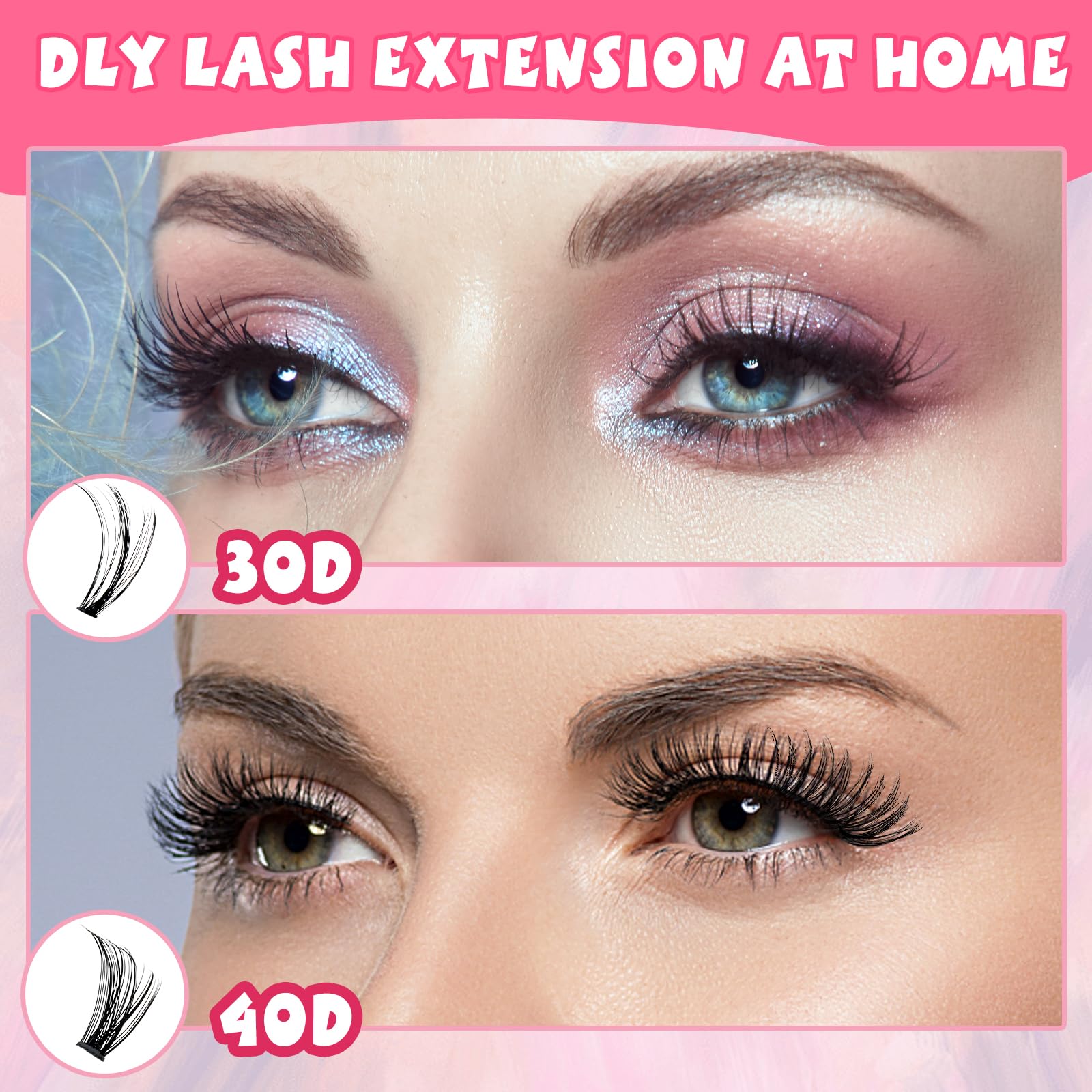 YUXIANLB Wimpernverlängerungsset 240-teiliges Cluster Wimpern Einzelset 10–16 mm Cluster Lashes mit Wimpernkleber Pinzette und Wimpernkämmen für den Selbstgebrauch (30D & 40D Mix Kit)