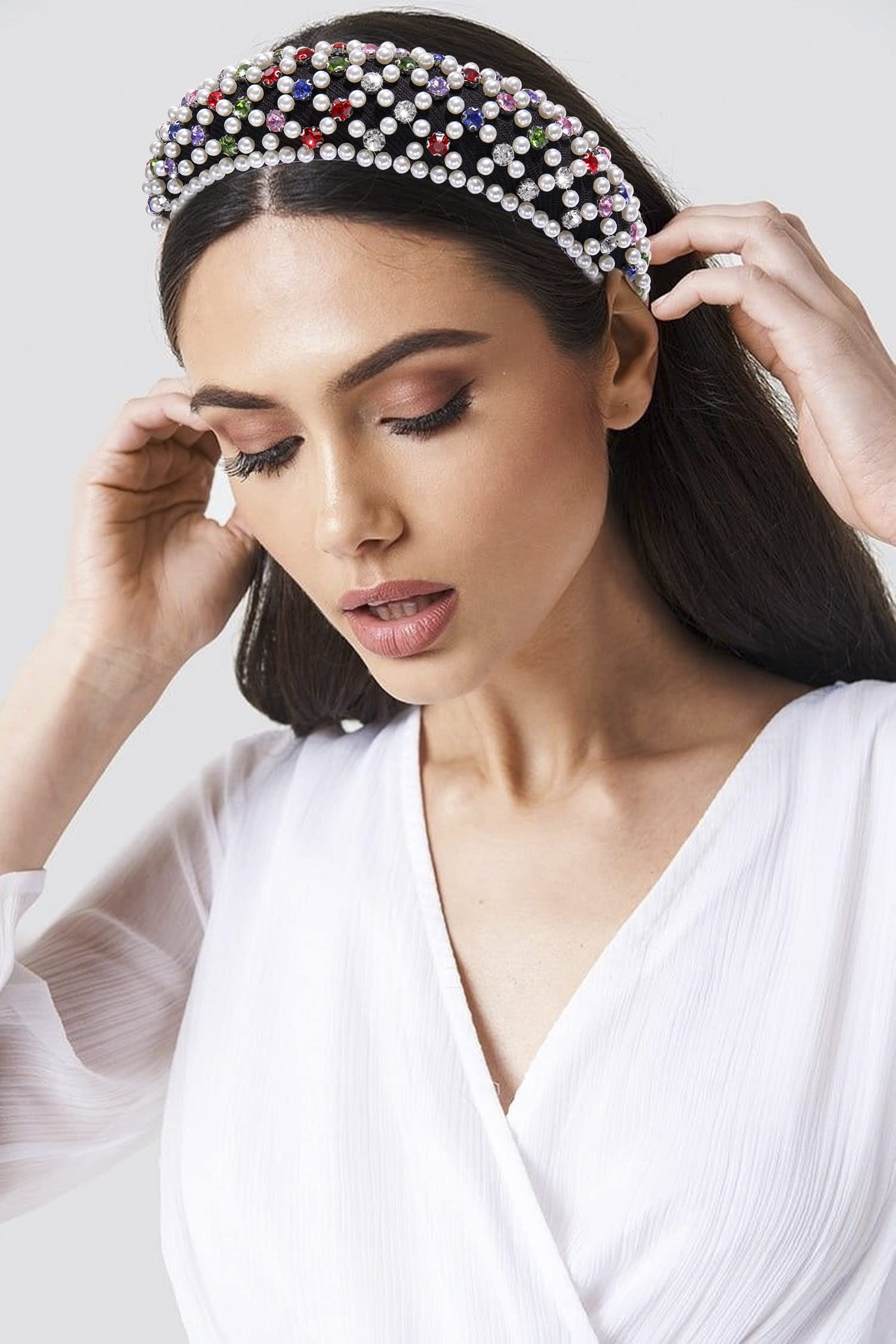 Crystal Headbands for Women, Padded Pearl Headband Bejewelled