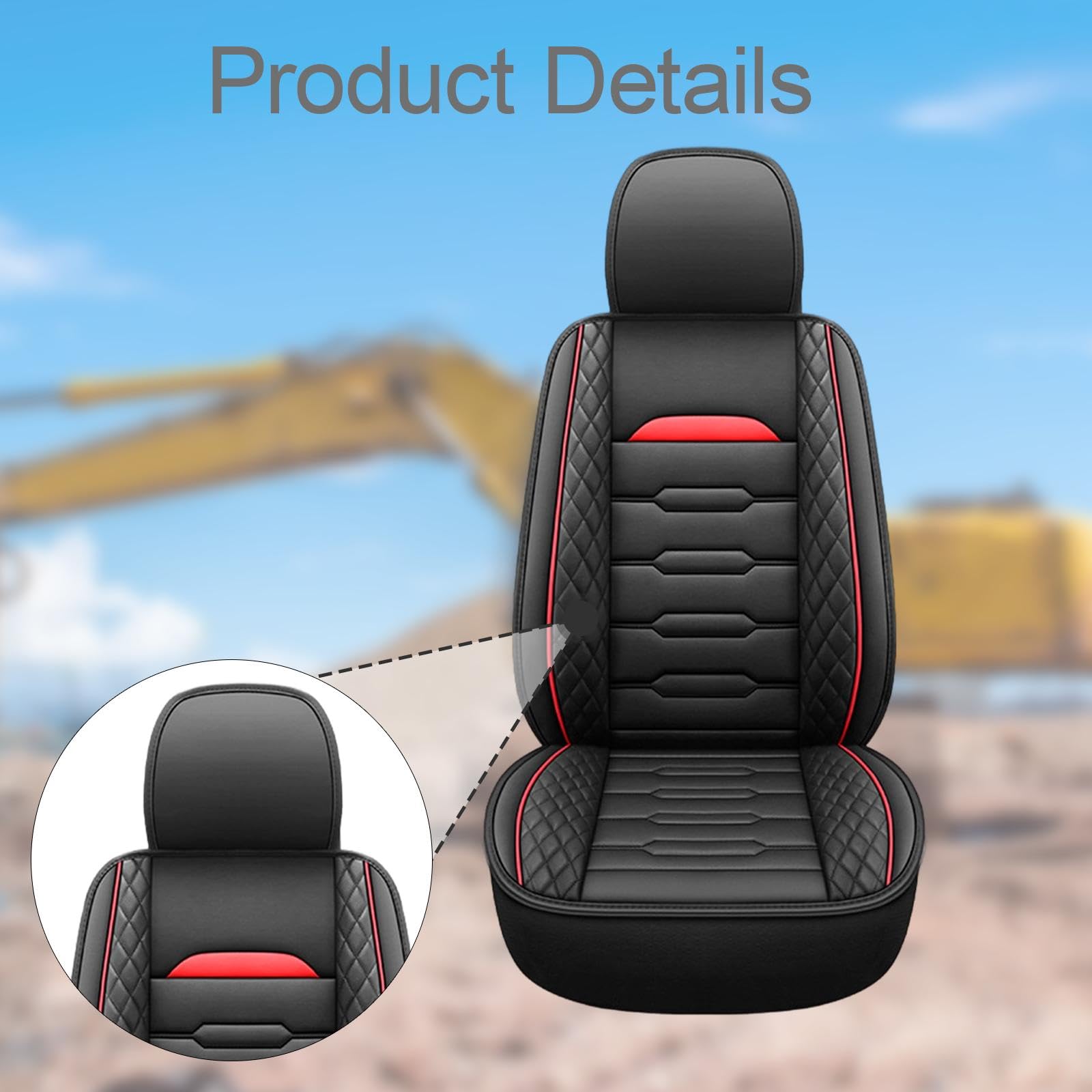 Funda para asiento de excavadora, cuero sintético, repuesto, fácil instalación, fijación resistente, Rojo