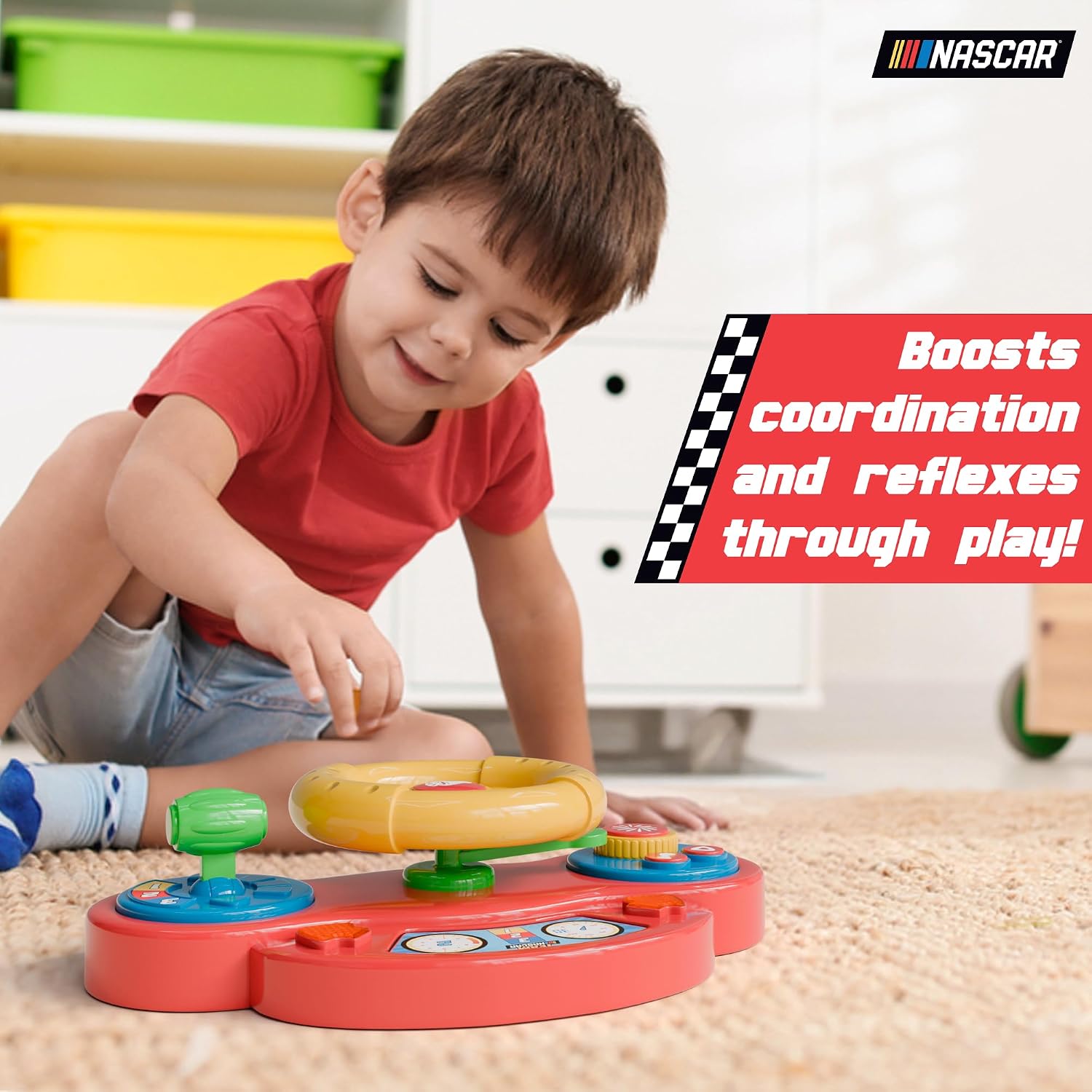 Lollipop - Team NASCAR Rookie Driver Play & Learn Steering Wheel Toy – Interactive Baby Driving Wheel Toy with Lights, Music & Sounds – BPA-Free Pretend to Play Car Toy for Babies