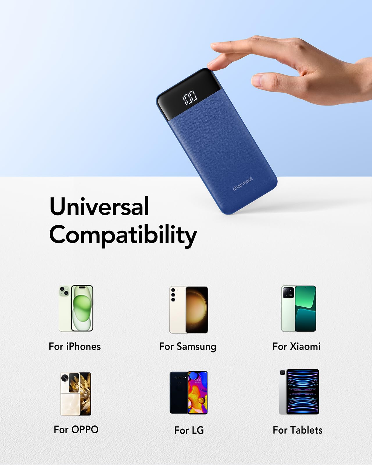 Power Bank 10400mAh, USB C caricatore portatile con LED Digitale Display Batteria Esterna Portatile con 2 ingressi e 3 uscite da 5V/3A per Huawei Xiaomi Smartphone (Blu)