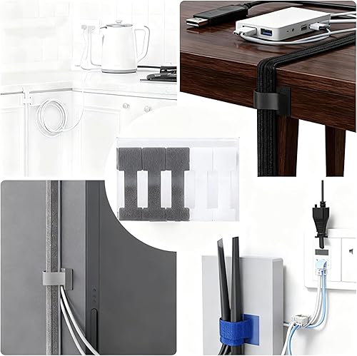 Miniatura 5 de Sujetacables de gancho y bucle, organización de cables debajo del escritorio, nuevo tipo ajustable de gancho estable, artículos esenciales para el