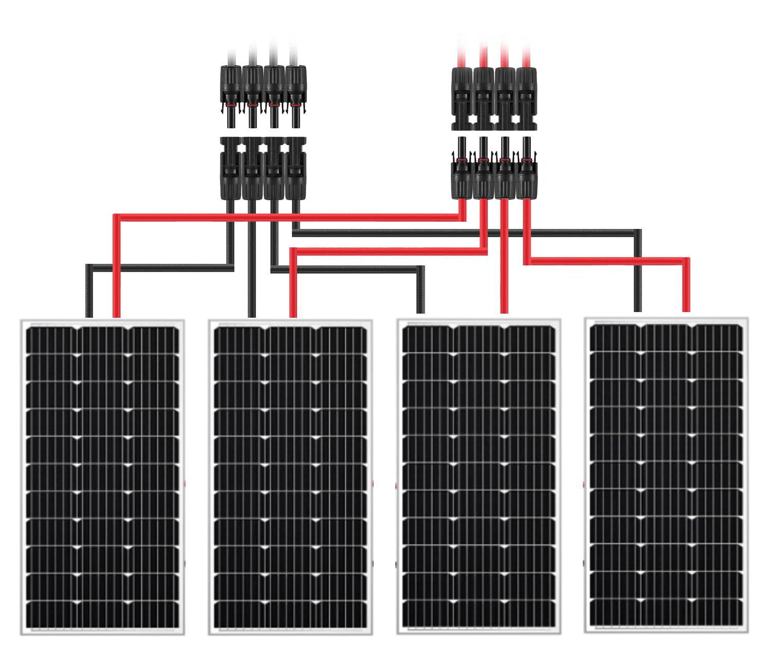Conectores solares 4 a 1, adaptador paralelo de rama en Y para múltiples paneles solares (rojo y negro)
