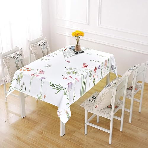 Miniatura 3 de Mantel de acuarela con flores de primavera, 60 x 84 pulgadas, lavable a máquina, impermeable, para decoración de Pascua, comedor, vacaciones, fiestas