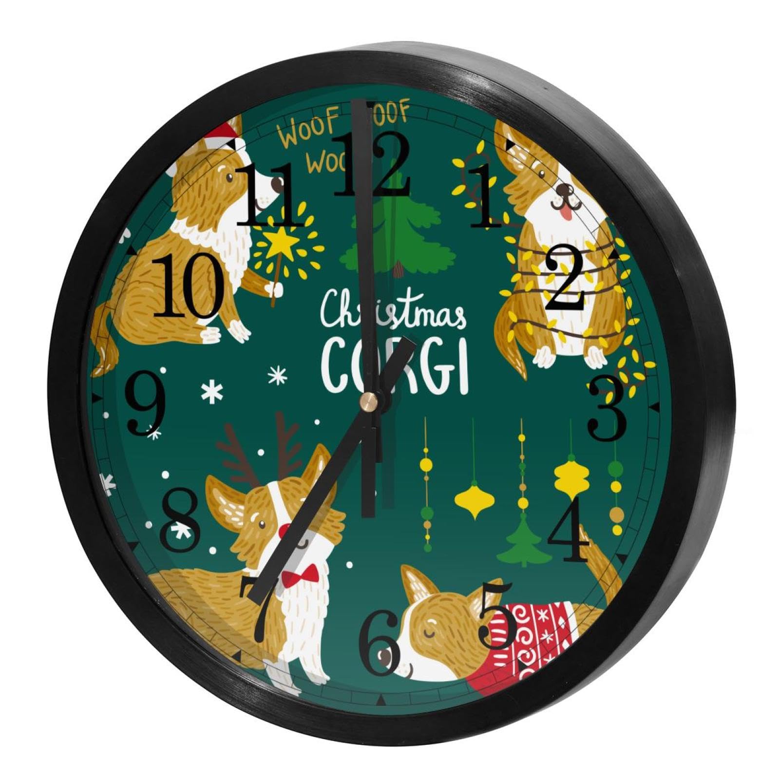 Horloge murale silencieuse sans tic-tac à piles motif Santa Corgi