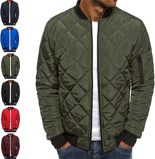 Men's Bomber Jacket Diamond Quilted Padded Coat Fall Winter Rib Varsity Lightweight Coat Warm Padded Coats Outwear