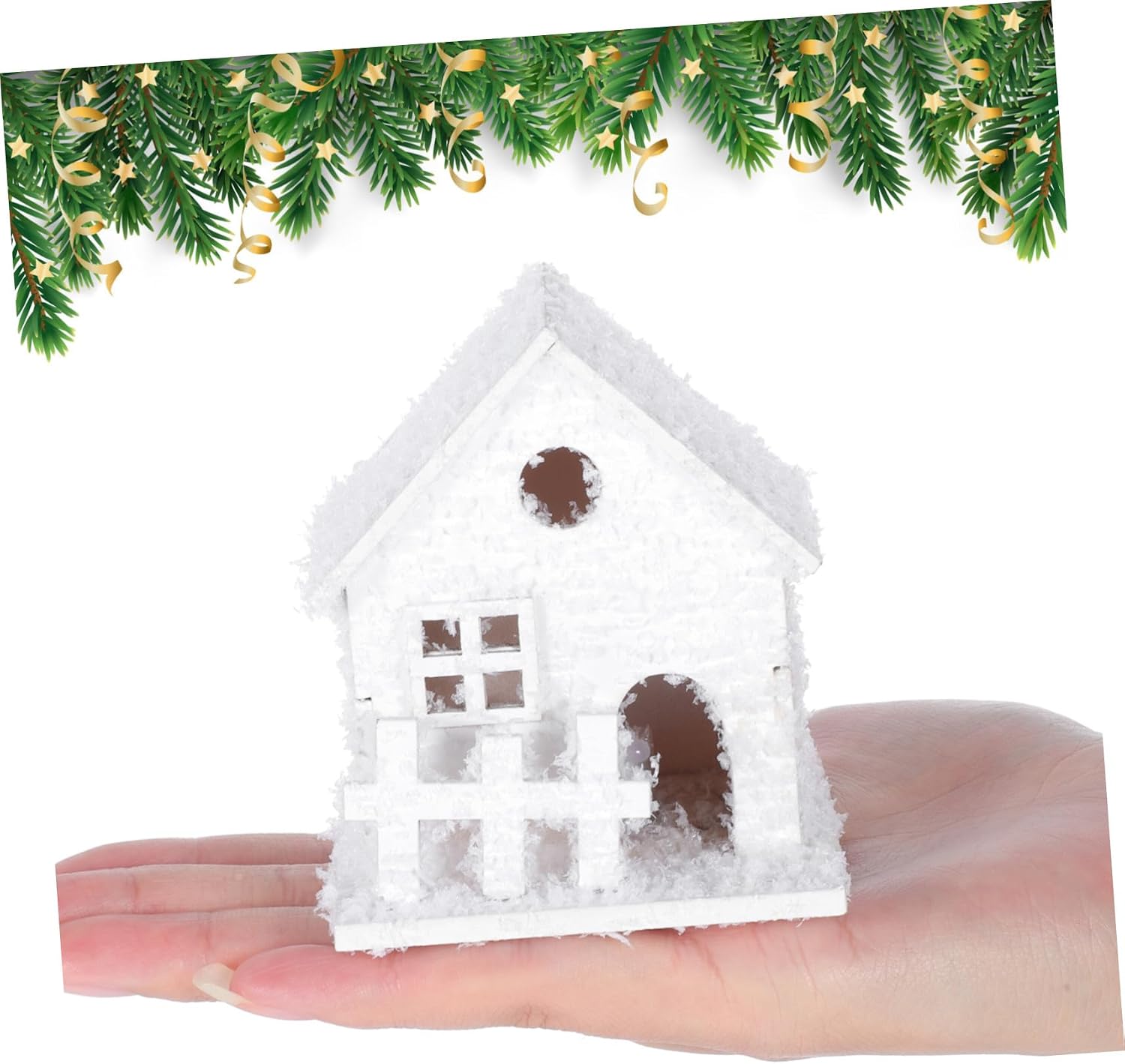 DOITOOL 3pcs Small Wooden House Christmas Decor Glowing Cabin Xmas Tree Ornament Living Festival