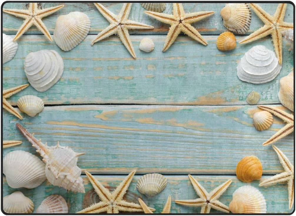 Cooper Girl Tropical Beach Seashell Area Rug Mat Carpet 5'3"x4' for Living Room Bedroom Dining Room
