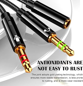Headphone Splitter, Headset Splitters, 3.5mm Audio Splitter, 2 in 1 Dual Port Adapter Cable, Female to Double Male Connector, Mic & Earphone Converter for Desktop, Laptop, Gaming Headset, Speaker