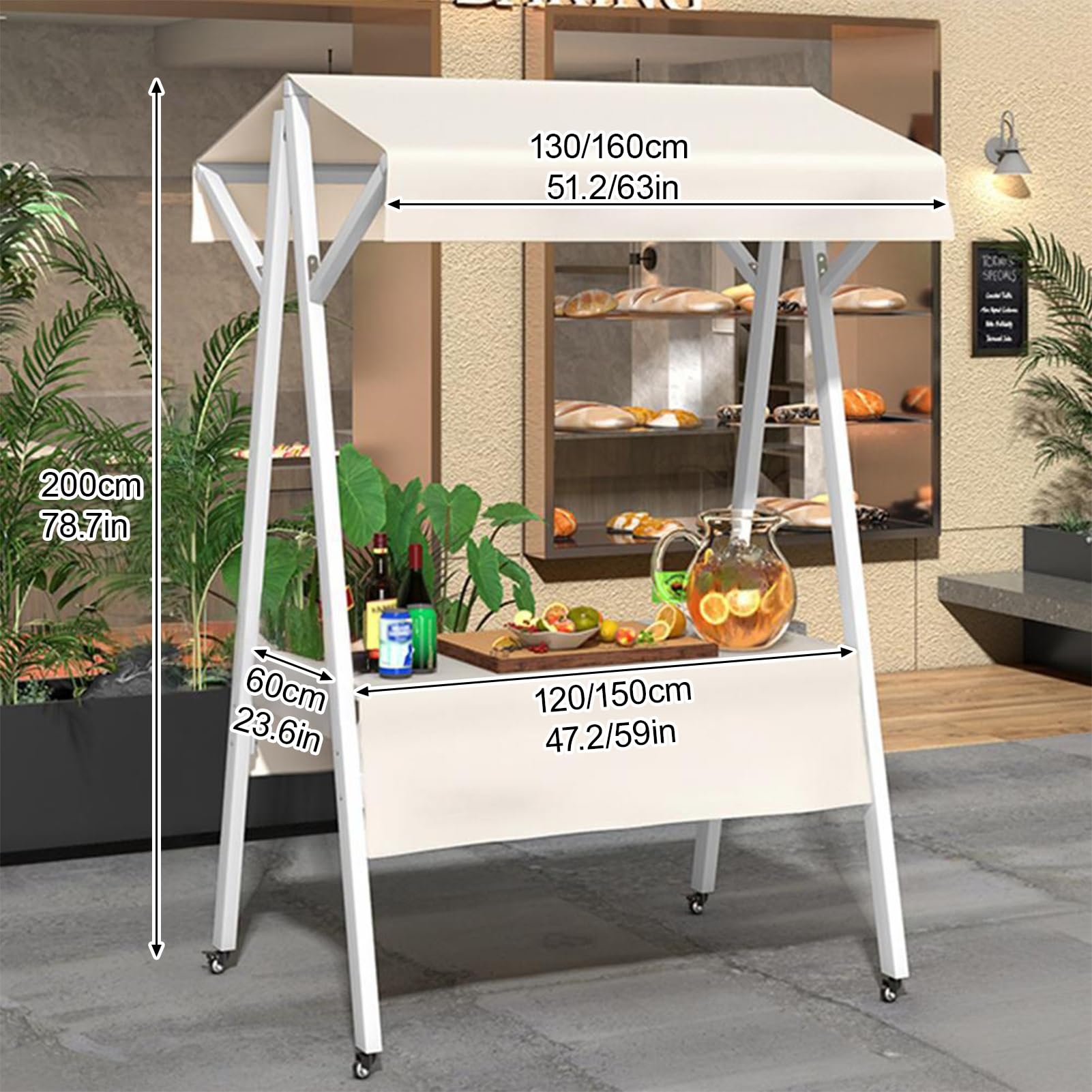 Generico Bancarella di Ferro Portatile - Espositore Pieghevole per mercati mobili per Cibo da Strada ed Eventi, 130x200 cm (51,2x78,7 Pollici) - Ideale per mercati, Festival e Vendite all'aperto