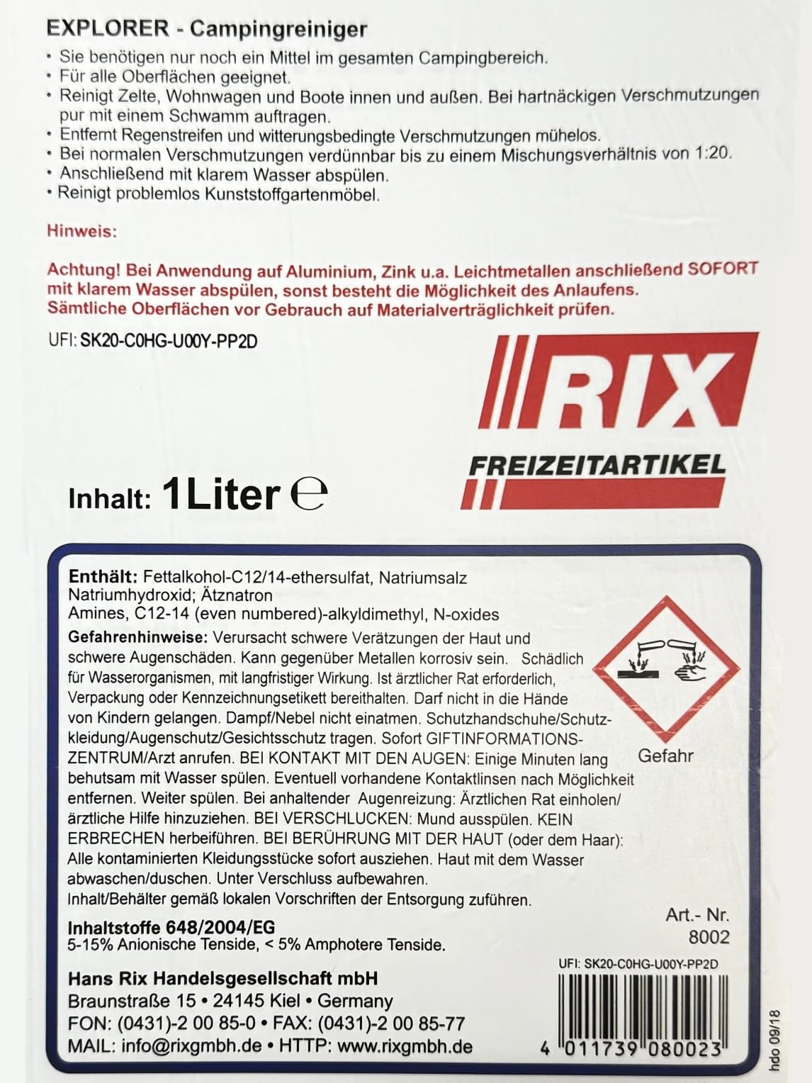 EXPLORER Campingreiniger Caravan und Wohnmobil Reiniger - Extra Starkes Konzentrat - 1000 ml - Fliegen und Insektenentferner für Wohnwagen, Auto, Vorzelt, Boot, Regenstreifenentferner - Made in DE
