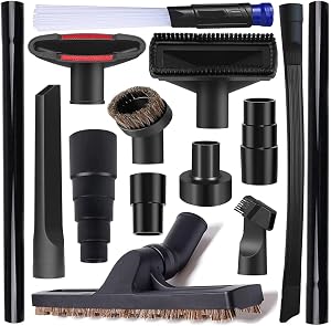 14Pcs Universal Vacuum Attachment Professional Shop Vac Accessories Wet Dry Vacuum Hose Adapter with Hair Brush Extension Wand Flexible Crevice Tool fit 2 1/2" to 1 1/4" and 1 7/8" to 1" Vacuum Hose