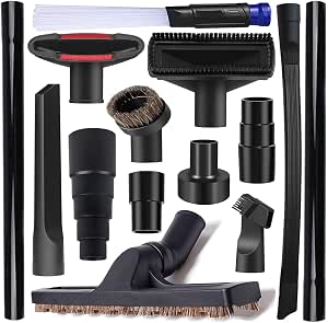 14Pcs Universal Vacuum Attachment Professional Shop Vac Accessories Wet Dry Vacuum Hose Adapter with Hair Brush Extension Wand Flexible Crevice Tool fit 2 1/2" to 1 1/4" and 1 7/8" to 1" Vacuum Hose