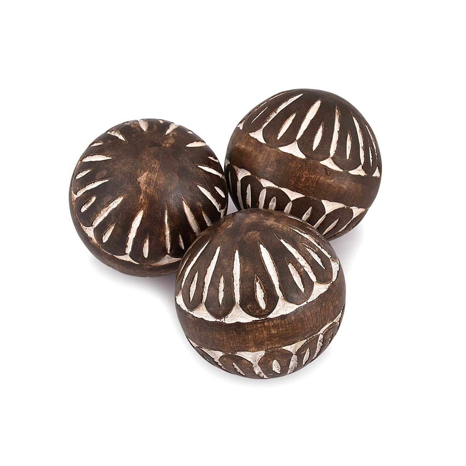 Samhita Decorative Ball Mango wood White Set of 3 for Living, Dining Room Decor Table Centerpiece Home Décor (7.62cm x 7.62cm x 7.62cm)