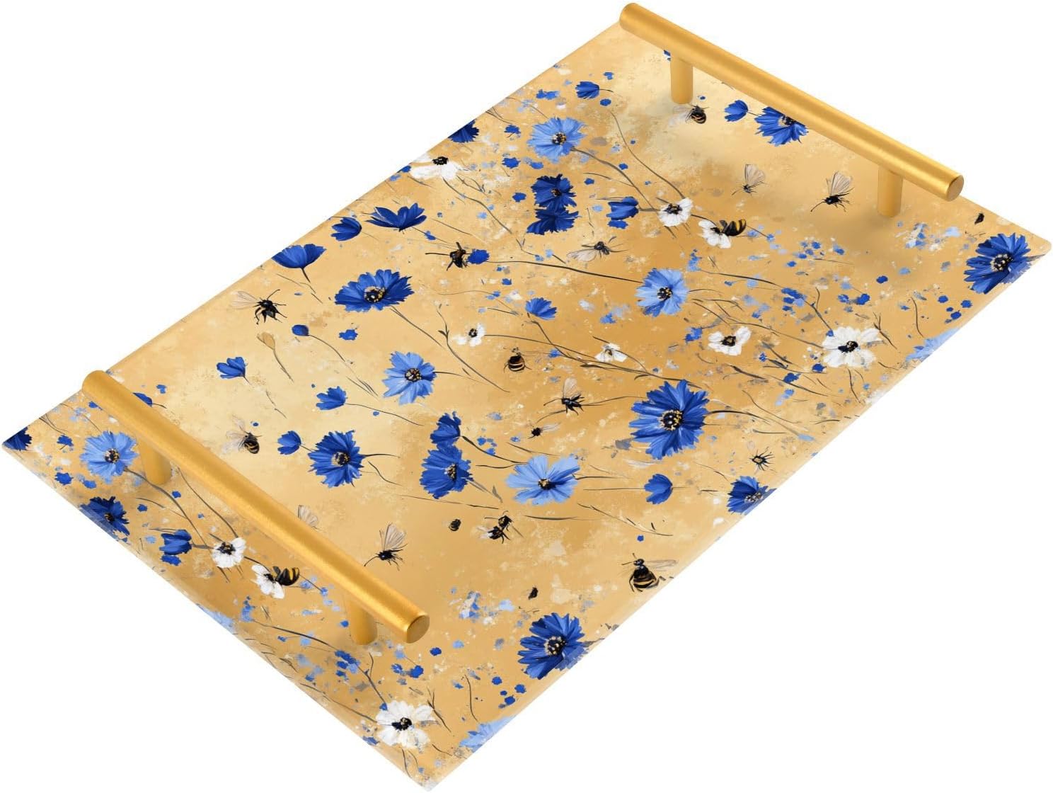 Chic Cornflower Gold Bathroom Vanity Tray Counter Top Tray Kitchen Sink Organizer for Bathroom Counter