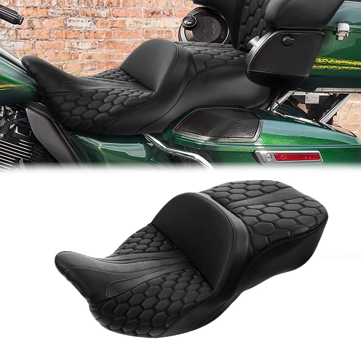 Two-Up One-Piece Rider Passenger Super Reach Seat Fit For Harley 2009-2023 Touring Road King Street Glide Road Glide Electra Glide Tri Glide Ultra Classic