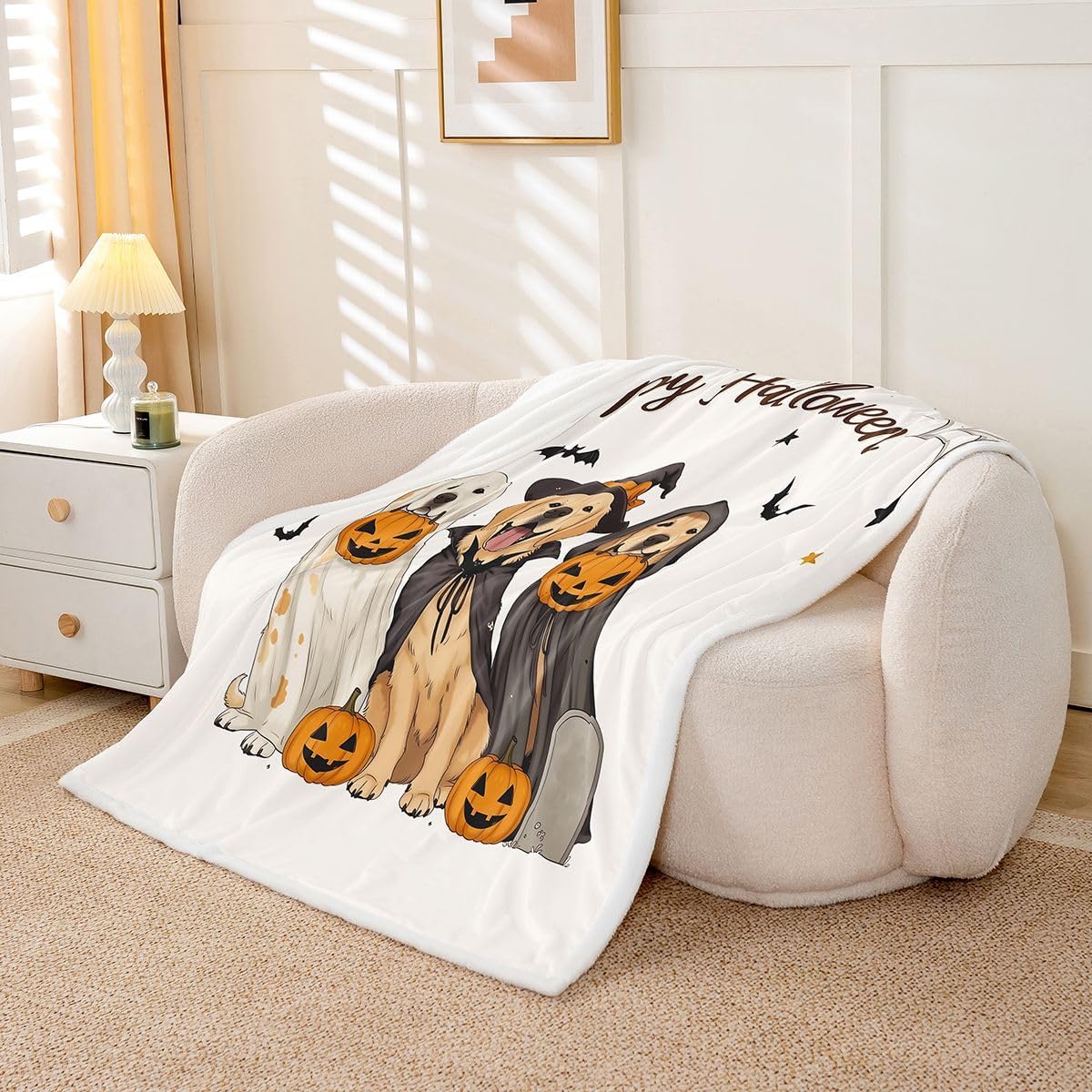 Castle Fairy Cute Halloween Dogs Throw Blanket Golden Retriever Wizard Bed Blanket for Kids Teens Adults Halloween Pumpkin Bat Decor Fleece Blanket for Couch Office 30x40 image 2