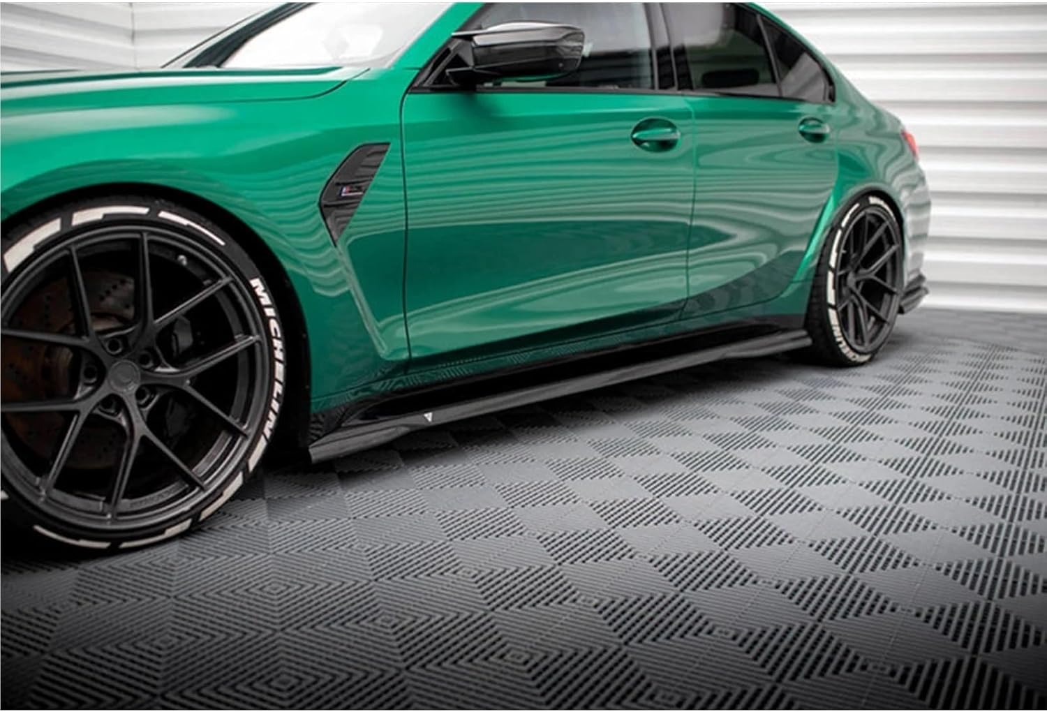 A Set Car Side Skirt Compatible With BMW M3 G80 G81 2021-2023 Spoiler Splitter Diffuser Body Kit Protection Carbon Fiber Look Maxton Style(Glossy Black)