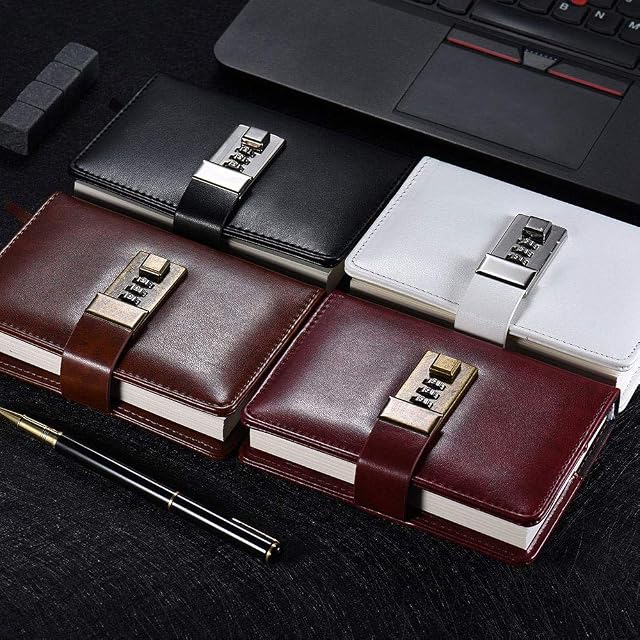 SUPERTOOL Retro Vintage PU Leather Password Notebook Writing with Combination Lock, Password Lined Wire Binding Diary Personal Sketchbook, A7, Brown,1pc
