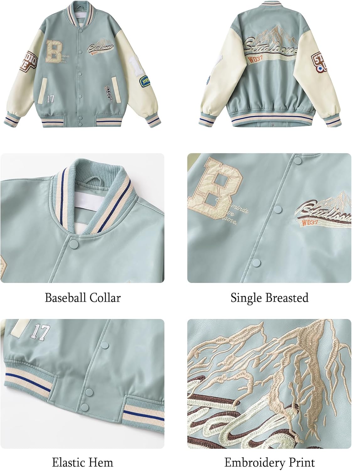 Women's Faux Leather Jacket Y2K Vintage Patch Varsity Motorcycle Biker Coat - Image 6