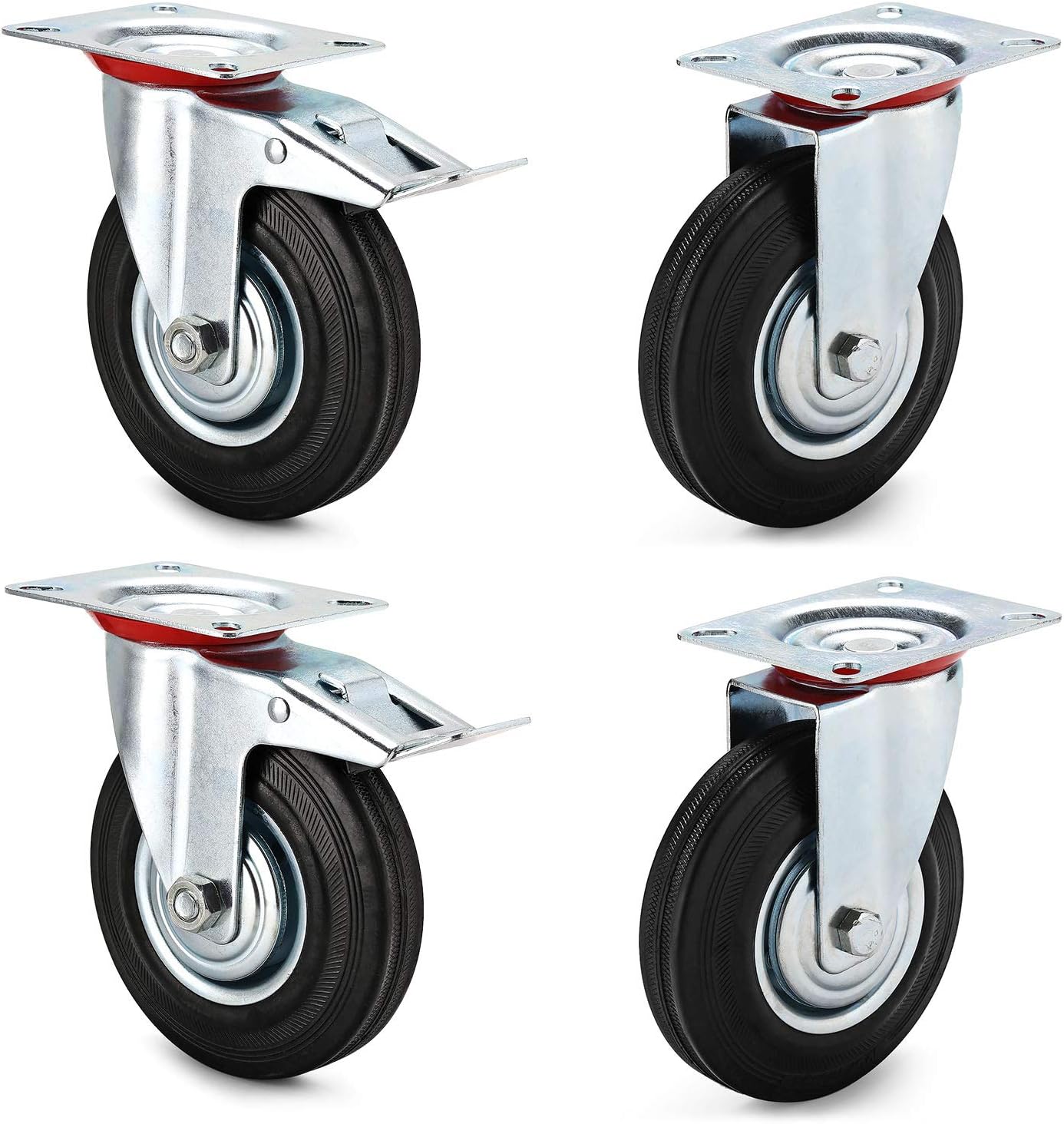 DBREAKS 4 pieces transport castors, 125 mm swivel castors with brake, 2