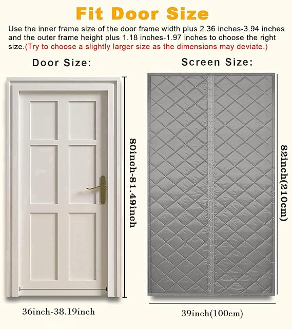 Magnetic Thermal Insulated Door Curtain,Insulation Screen Door with Hands Free Automatic Closing Durable Weatherproof Oxford Material, Cool in Summer,Warm in Winter(Fit Door Size 36 x 80 Inch)