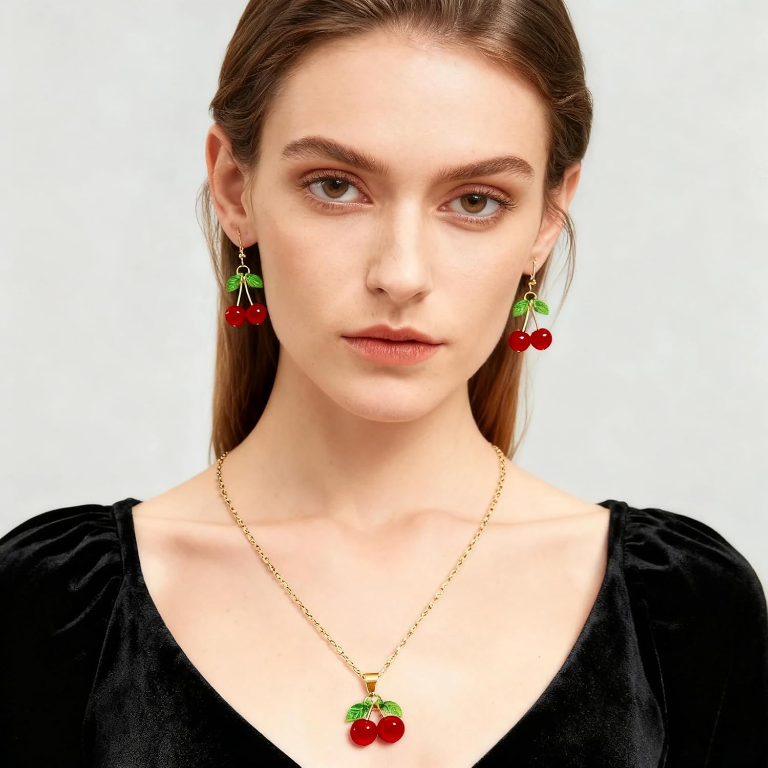 Fruit Jewelry Set for Women, Cute Fruits Necklace Earrings Set, Lightweight Fruit Theme Jewelry for Summer Daily Wear - Image 3