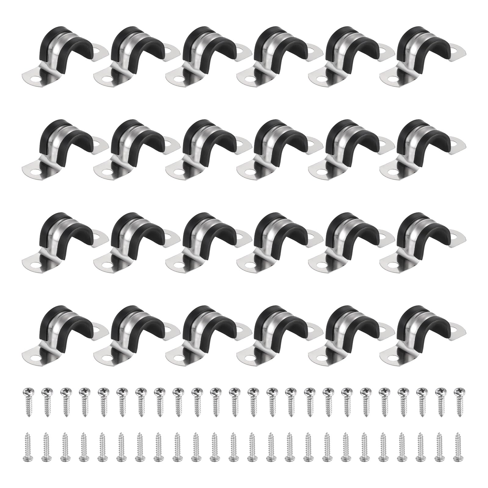 sourcing map 24Pcs 18mm Pipe Clips, 304 Stainless Steel Rubber Coated Cushion Pipe Strap Clamp U-Shaped Bracket with M3x118mm Screws for Tube Hose Cable Installation, Black — image 1