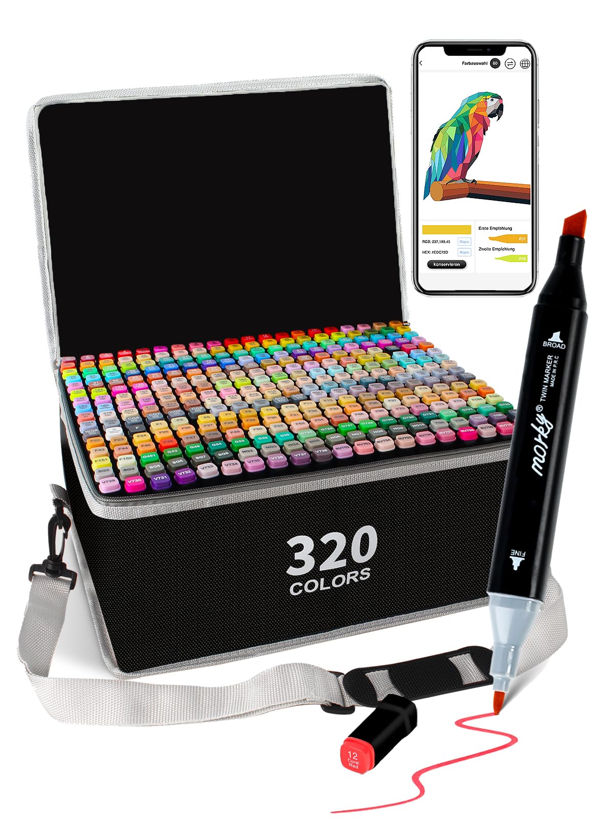 320 Farben Alkohol Marker mit App, Doppelspitze Alkoholmarker | Meißel & Feine Spitze | Farbcode | Mischbar | Schnell trocknend | Alcohol Marker für Design, Malerei, Manga & Illustrationen