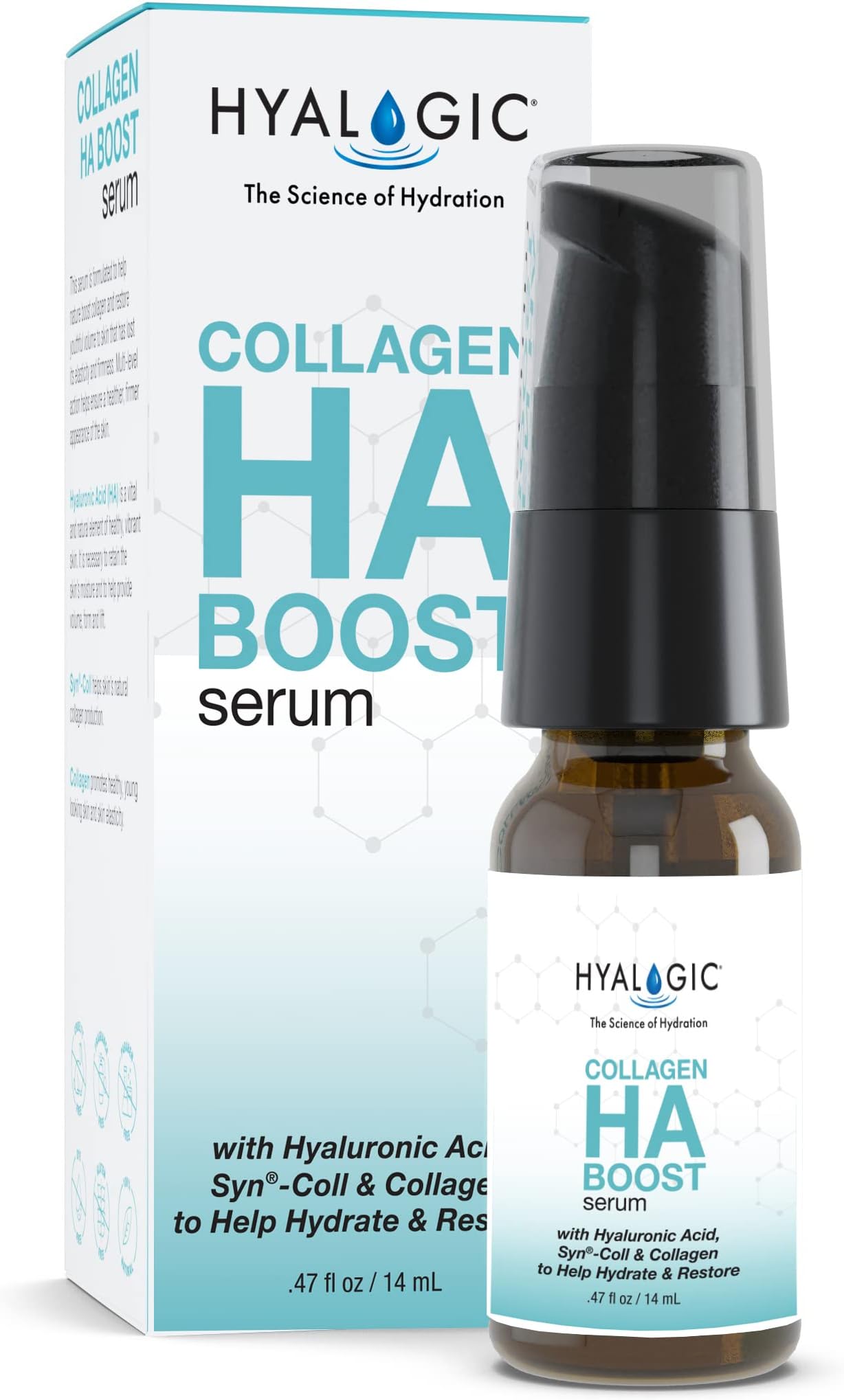 HyalogicCollagen HA Boost Face Serum 0.47oz - Facial Hyaluronic Acid (HA) and Marine Collagen Peptides - Triple Boost Hydrates Skin and Reduces Fine Lines and Wrinkles - 0.47 fl oz
