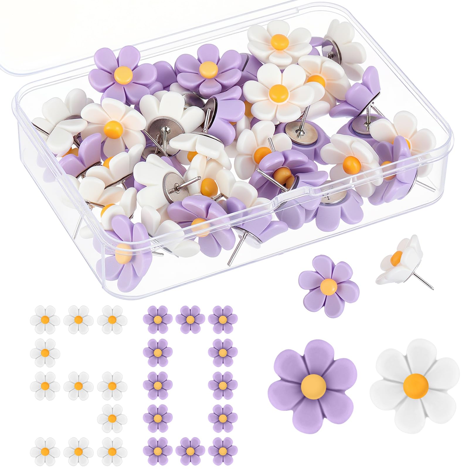 Flower Push Pins - Pink & White Floral -16 Flower Push Pins - Pink & White Floral -16