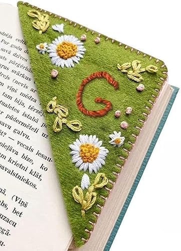 Miniatura 41 de MOTEERLLU Marcapáginas de esquina bordado a mano personalizado, Marcador de página de triángulo de fieltro cosido hecho a mano, Accesorios únicos