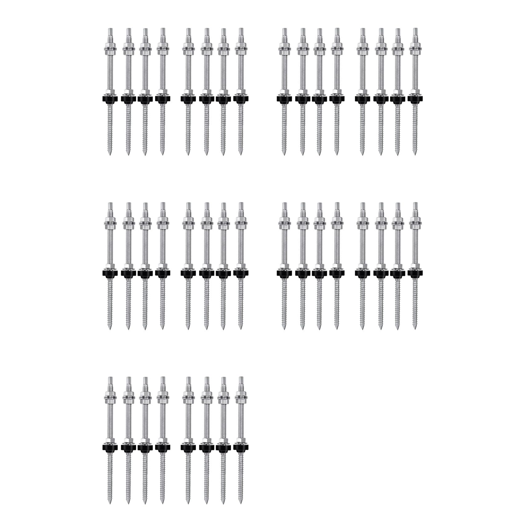 Hanger Bolts, M10 X 200 Mm, Pre-Assembled, V2A, Height-Adjustable, for Photovoltaic Solar Mounting Roofs, 40 Pack