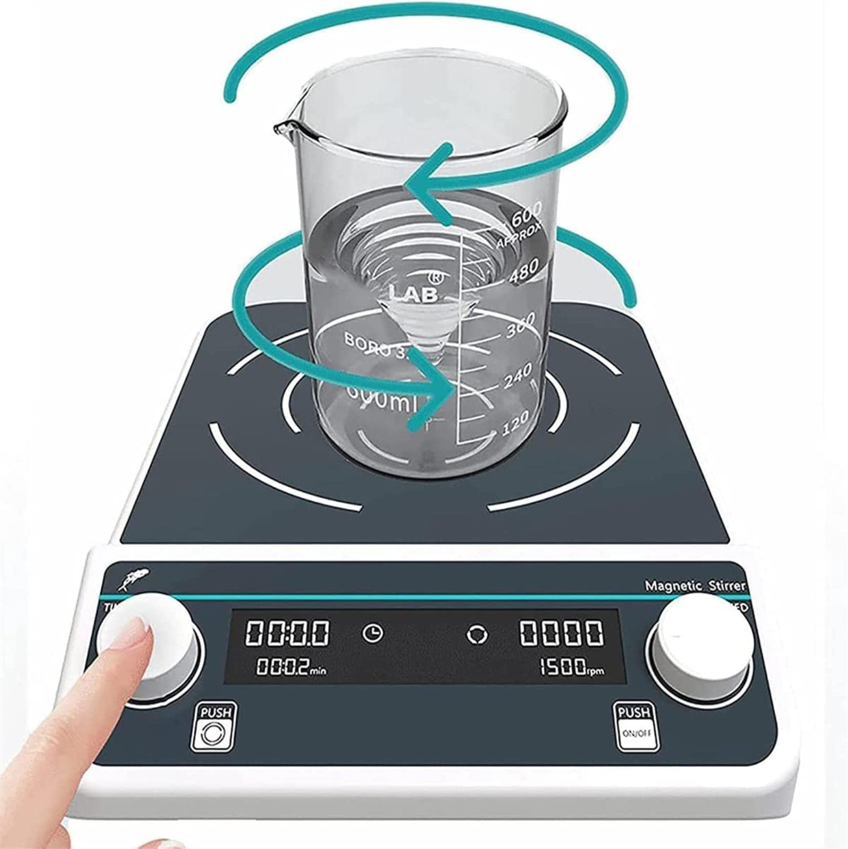Agitatore Magnetico Digitale con Piastra Riscaldante LCD, Agitatore Magnetico da Laboratorio di Grande capacità, 50-1500 Giri/Min, Agitazione avanti E Indietro da 10 L/15(10 Litri)