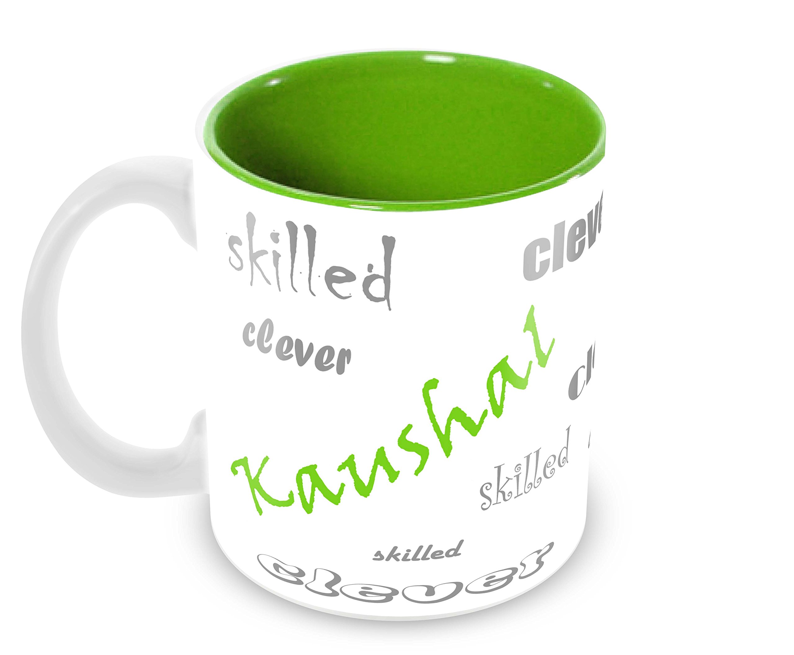 Tuelip Stylish Customize Name"Kaushal" with Meaningful Printed Ceramic Tea and Coffee Ceramic Mug, 350ml, Green