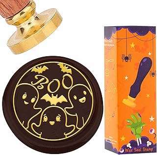 CRASPIRE Ghost Wax Stamp Halloween Wax Seal Stamp 3cm Retro Vintage Holiday Bats Removable Golden Brass Sealing Head with Wooden Handle for Easter Party Invitation Scrapbooking Envelope Greeting Card