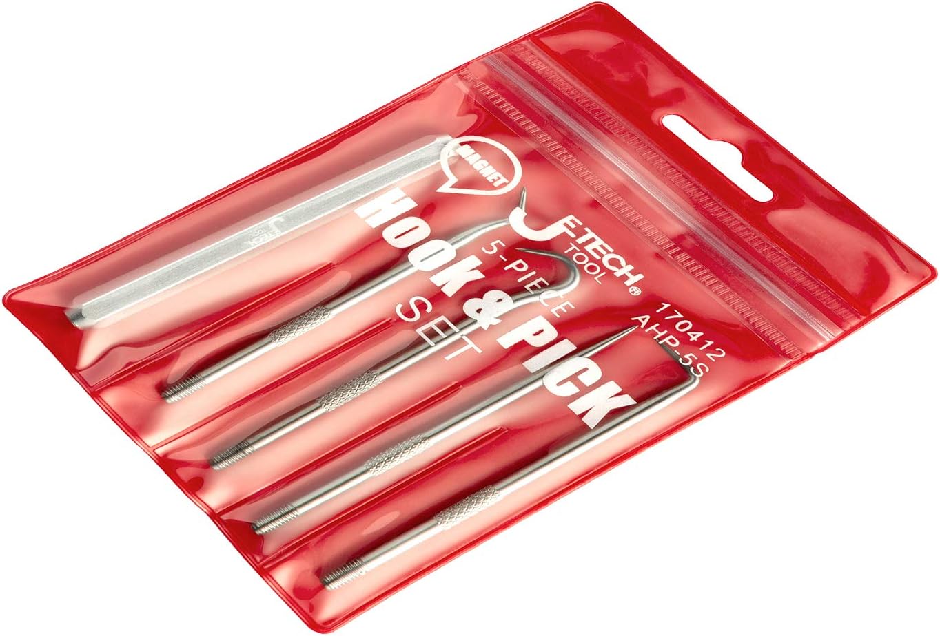 Jetech 5PCS Hook and Pick Set - Includes Angle, Round, O-Ring & Straight Pick - For Automotive and Electronic Use - Removes Cotters Pins and Brushes
