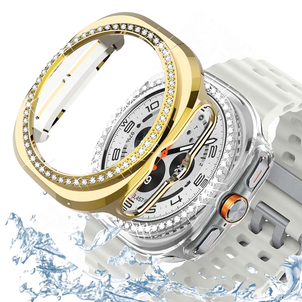 DEALELE [2-PACK] Case Compatible with Samsung Galaxy Watch 5/4 44mm, Bling Single-Row Diamond PC Protective Case Replacement Watch Cover Bumper (44mm, Gold+Transparent) — view 249