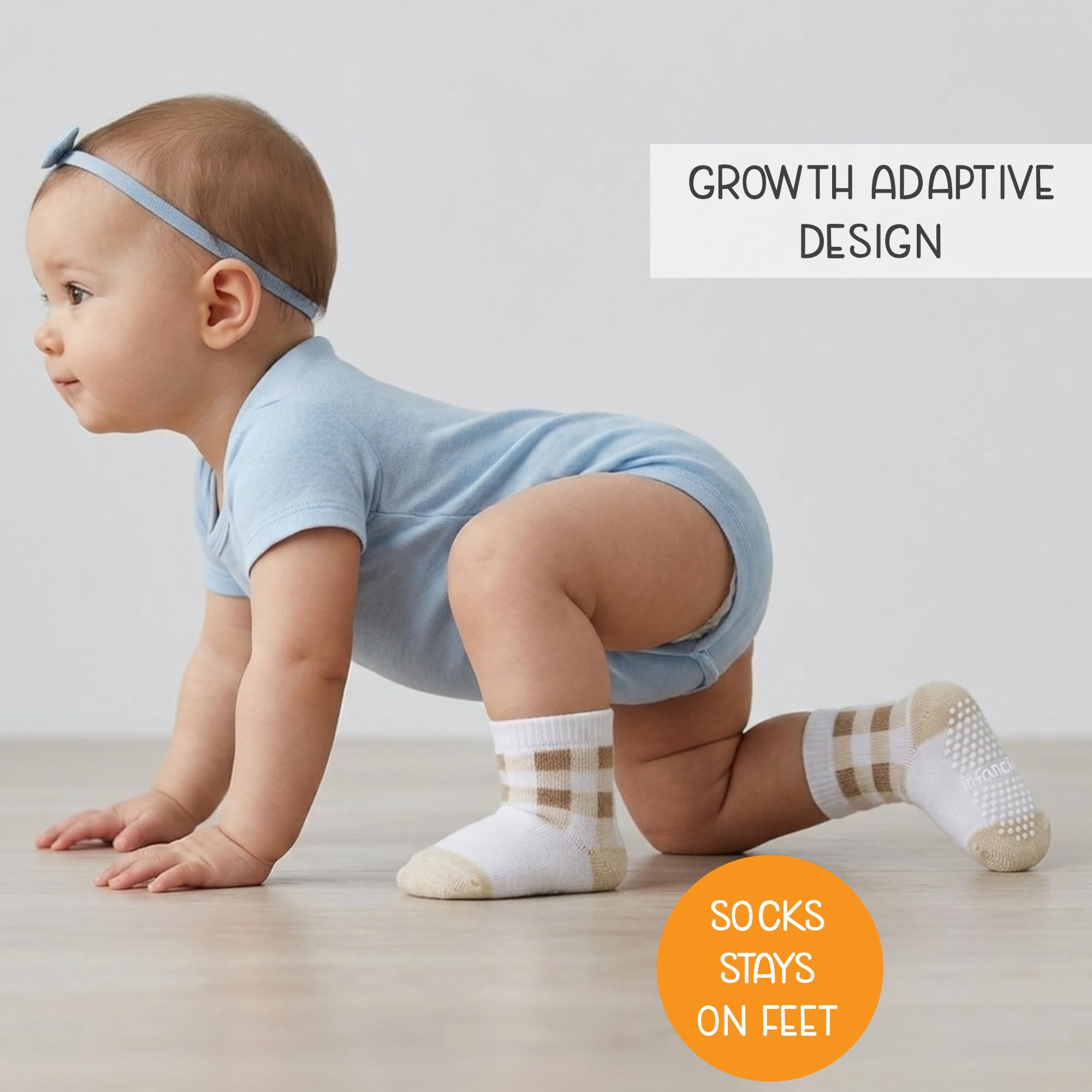 Calcetines para bebé con pinzas de 0-6 y 6-12 meses, suela antideslizante para caminar segura, puños acanalados unisex para permanecer en su lugar, 12 pares
