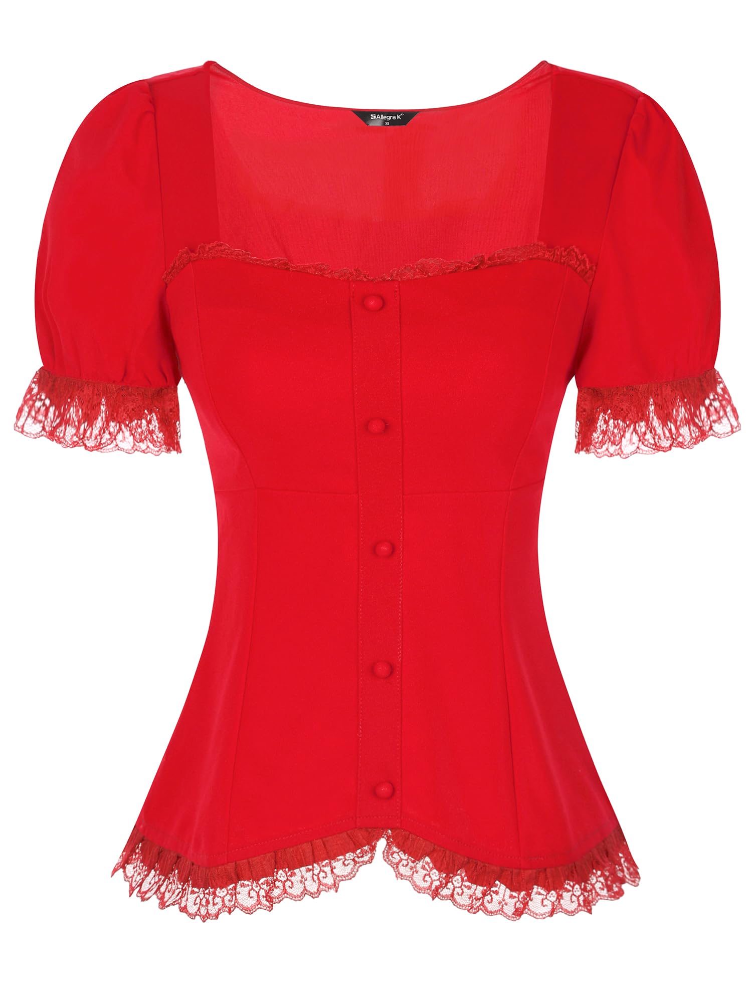 Allegra K Camicia vittoriana da donna con scollo a cuore, maniche a sbuffo, per Halloween, con lacci