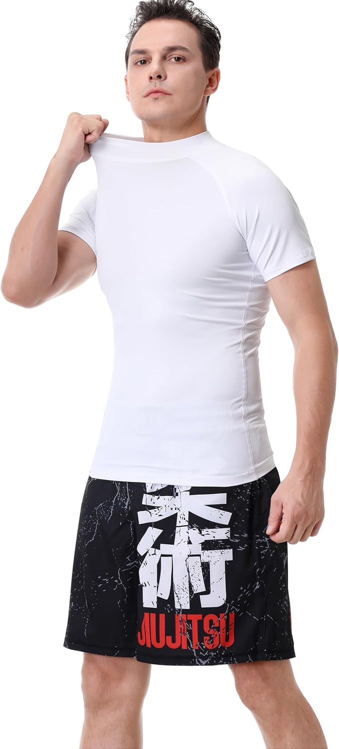 Red Plume Mens Compression Mock Turtleneck Short Sleeve Shirt High Neck Athletic Tops Football Run Pullover Sports Undershirt - Image 8