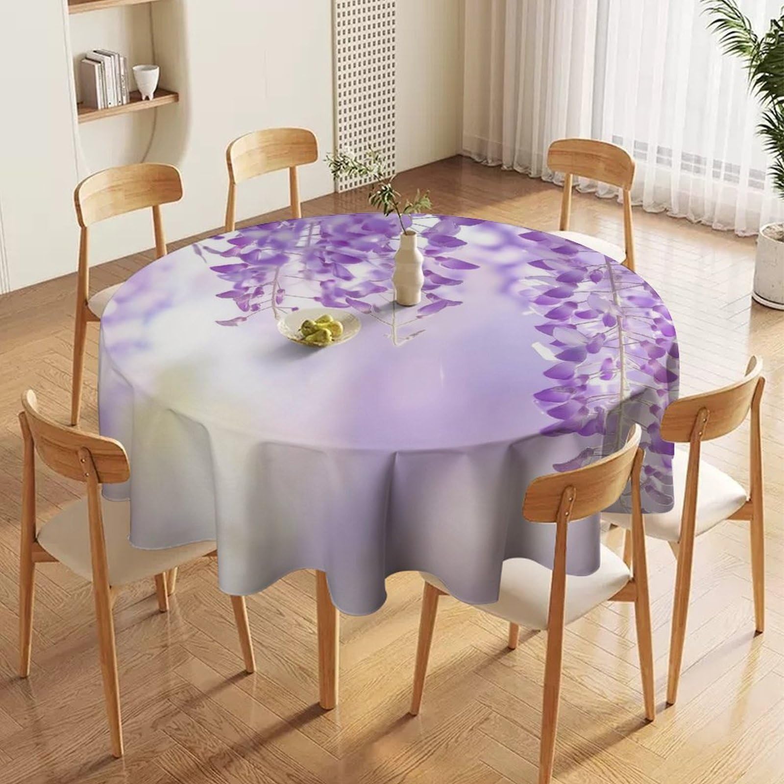 ORDOBO Round Table Cover -Purple Flowers 3D Print Waterproof Protect Table Cover Fashion Countertop Decoration For Kitchen Home Dinner 152X152Cm