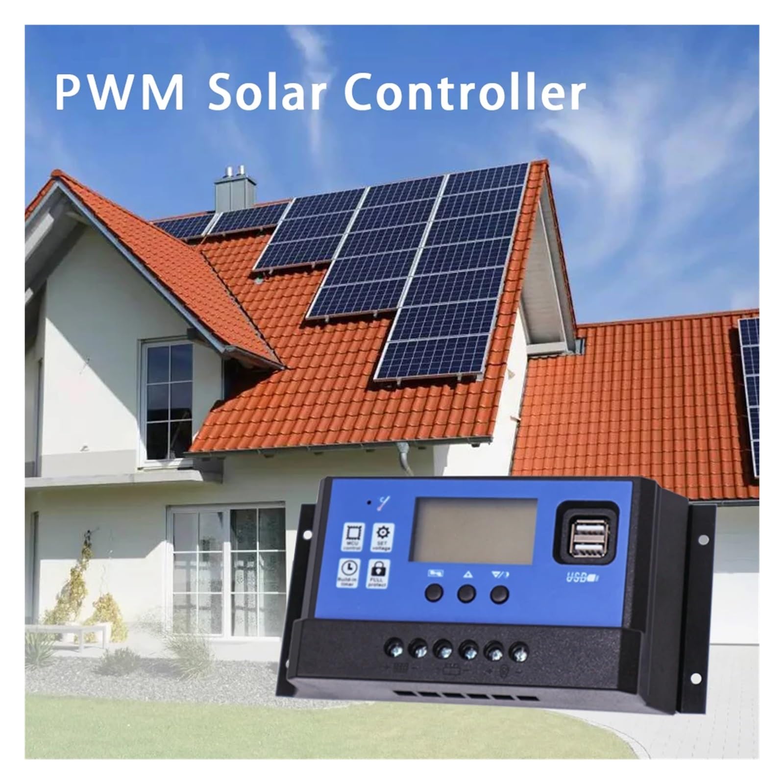 Regolatore Solare PWM da 10A, 20A, 30A, Display LCD, Caricabatterie Fuori Rete con Porta USB, Regolatore da 12 A 24 V, Elettrodomestici(30A)