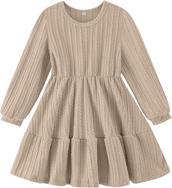 Neutocd Toddler Baby Girl Dress Long Sleeve Knit Sweater Fall Winter Ribbed Ruffle Casual Solid Toddler Dress