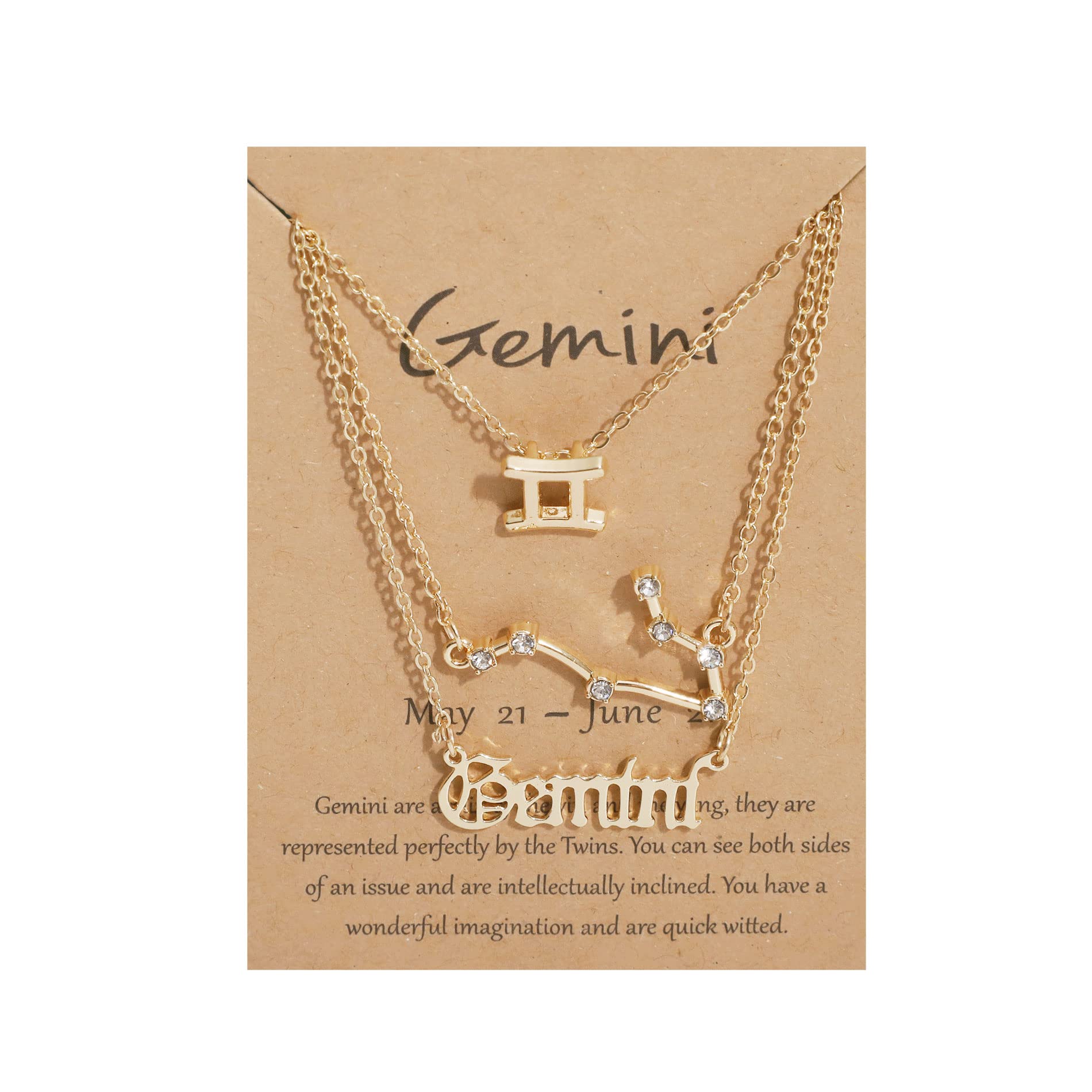Zodiac 12 Constellation Pendant Necklace Astrology Gold Tone Chain with Message Card