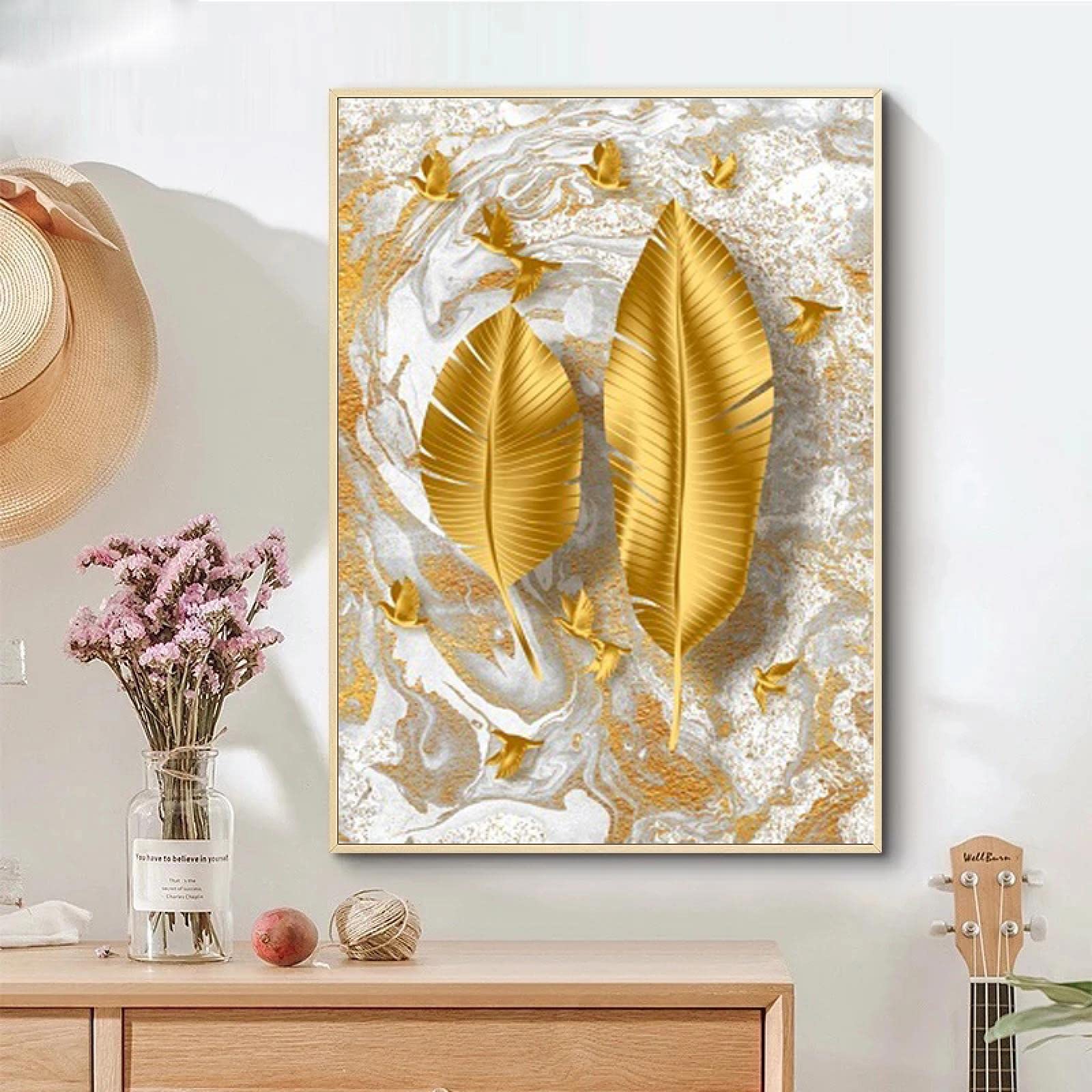 Amazon｜モダンでシンプルな金箔壁アート絵画金箔抽象キャンバス絵画家